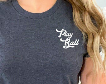 Play Ball Pocket Shirt, Baseball Fan Tees, Minimalist Softball Tball Shirt, Little League Baseball Mom Tee, Gameday Baseball Lover Shirt
