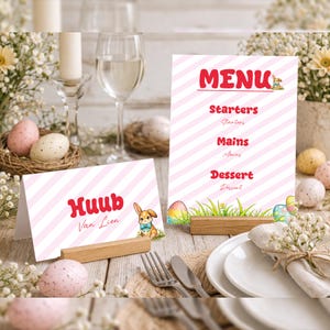 Easter Place Card and Menu Set | Bunny Illustration, Kids Table Decor (Instant Download)