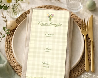 Modèle de menu de petit-déjeuner et de carte de visite de Pâques | Carte de printemps modifiable | Menu et carte imprimables | Décoration de table | Téléchargement instantané