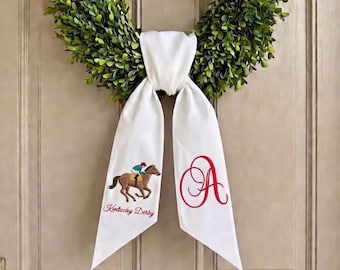 Banda decorativa personalizada para el Derby de Kentucky, decoración de puerta con monograma personalizado para carreras de caballos, lazo para corona ecuestre de estilo sureño, regalo para amantes de los caballos