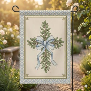 Easter Cross Garden Flag, Outdoor House Banner, Double-Sided Flag, Cute Spring Yard Flag, Mothers Day Gift image 5