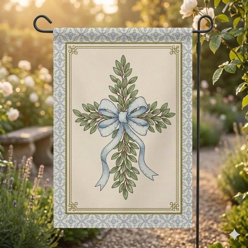 Easter Cross Garden Flag, Outdoor House Banner, Double-Sided Flag, Cute Spring Yard Flag, Mothers Day Gift image 5