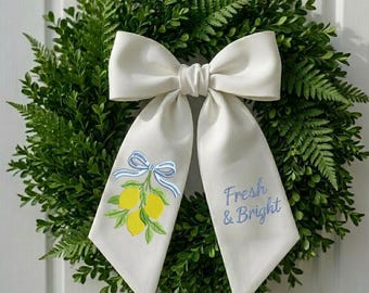 Lemon Embroidered Wreath Sash | Personalized Monogram Sash | Summer Wreath Ribbon