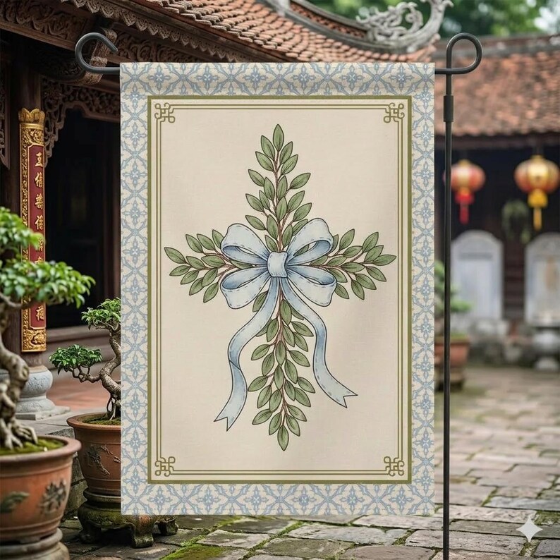 Easter Cross Garden Flag, Outdoor House Banner, Double-Sided Flag, Cute Spring Yard Flag, Mothers Day Gift image 4