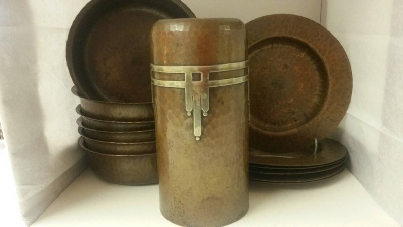 Roycroft Hammered Copper Bullet Vase 6 Finger Bowls 6 Nut Etsy