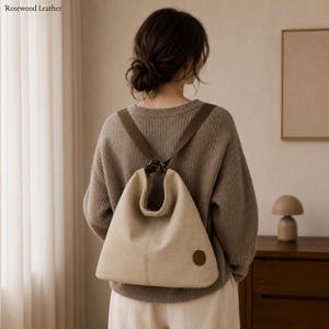 Convertible Canvas Backpack for Women, Two-Way Shoulder Backpack Tote, Minimalist Lightweight Work & Travel Bag