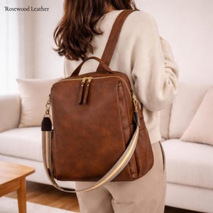 Mochila convertible de piel vegana para mujer, bolso de viaje A4 (marrón, negro, tostado y blanquecino)