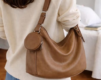 Large Capacity Shoulder Bag - Crescent Crossbody Bag PU Leather - Minimalist Everyday Zipper Purse