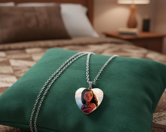Moana Heart Necklace | Heihei Pua Glass Pendant | Children's Adventure Jewelry