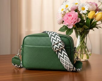 Embroidered Crossbody Bag, Small Square Shoulder Bag with Wide Strap