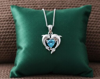 Dolphin Heart Pendant Necklace, Romantic Love Jewelry, Wedding Gift for Women