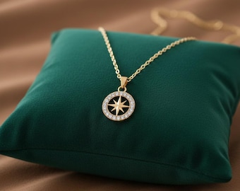 KPOP Merch Compass CZ Necklace,  Pendant, Stylish Cubic Zirconia Jewelry,  Gifts for Friends & Fans