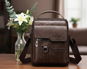 Men's Retro PU Leather Crossbody Bag | Business Travel Flap Backpack