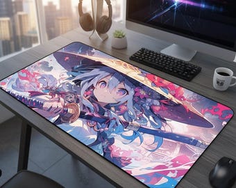 Anime Girl Desk Mat – Large Pink Gaming Mouse Pad (90x40cm)