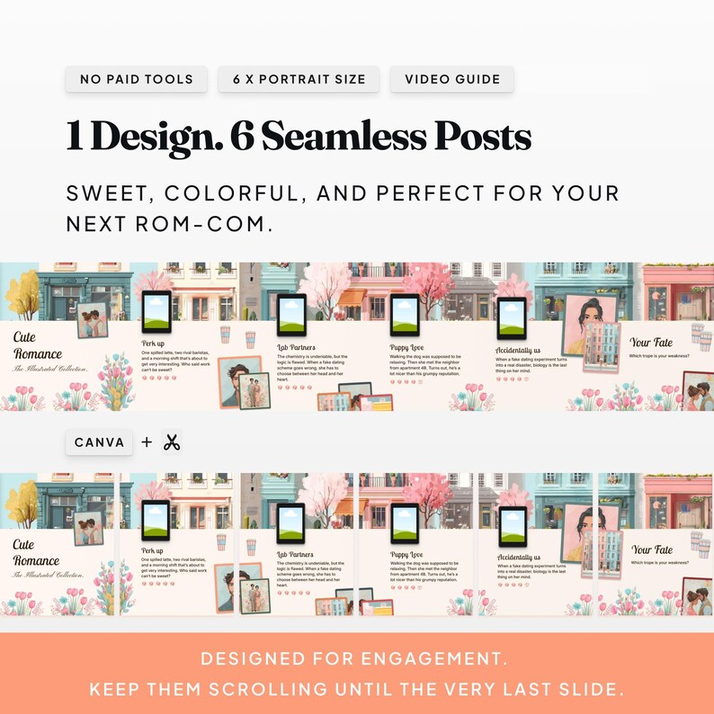 Rom Com: Bright and playful Bookstagram template for romantic comedy books and sunshine tropes.