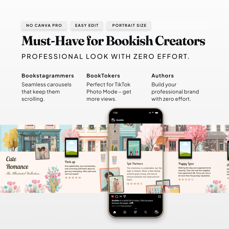 Bookish Canva templates for Bookstagrammers and BookTokers looking for aesthetic, professional book review layouts.