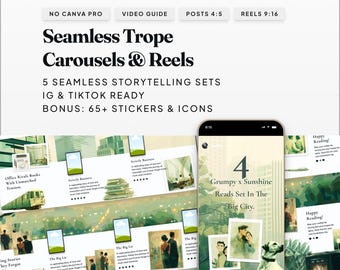 Reels do Bookstagram e carrosséis de temas integrados para ebooks: modelos para Canva