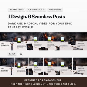 Fantasy: Atmospheric and moody fantasy romance Canva template for epic book reviews and world-building.