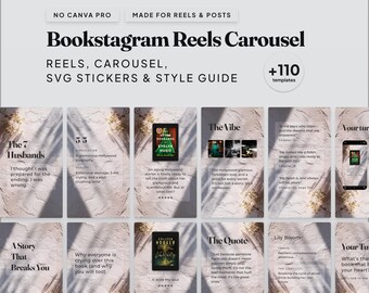 Modelos do Bookstagram para Canva | Reels, Posts, Carrossel, Adesivos SVG (Coleção Stone)