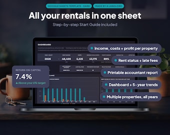 Rental Property Tracker Google Sheets, Landlord Spreadsheet, Income Expense Accounting, Accountant Report, Dark Mode