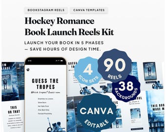 Kit de vídeos promocionales para el lanzamiento de libros de romance sobre hockey / Plantillas de Canva para Bookstagram para autores independientes