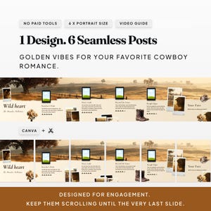 Cowboy: Rustic western-inspired Canva carousel for cowboy romance books and ranch aesthetics.