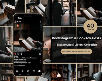 Fundos para posts do Bookstagram e BookTok | Coleção de 40 imagens JPG de bibliotecas sem rosto