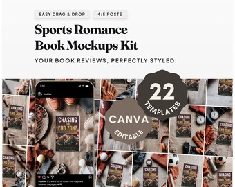 Kit de maquetas de libros de romance deportivo / Plantillas de Canva para reseñas de libros