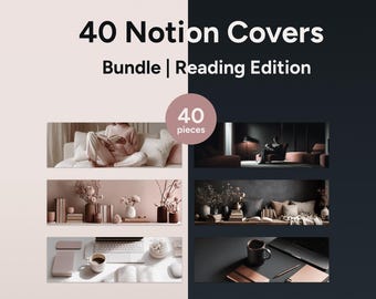 40 capas para Notion | Pacote: Modo Claro e Escuro | Edição Leitura | Banners Minimalistas