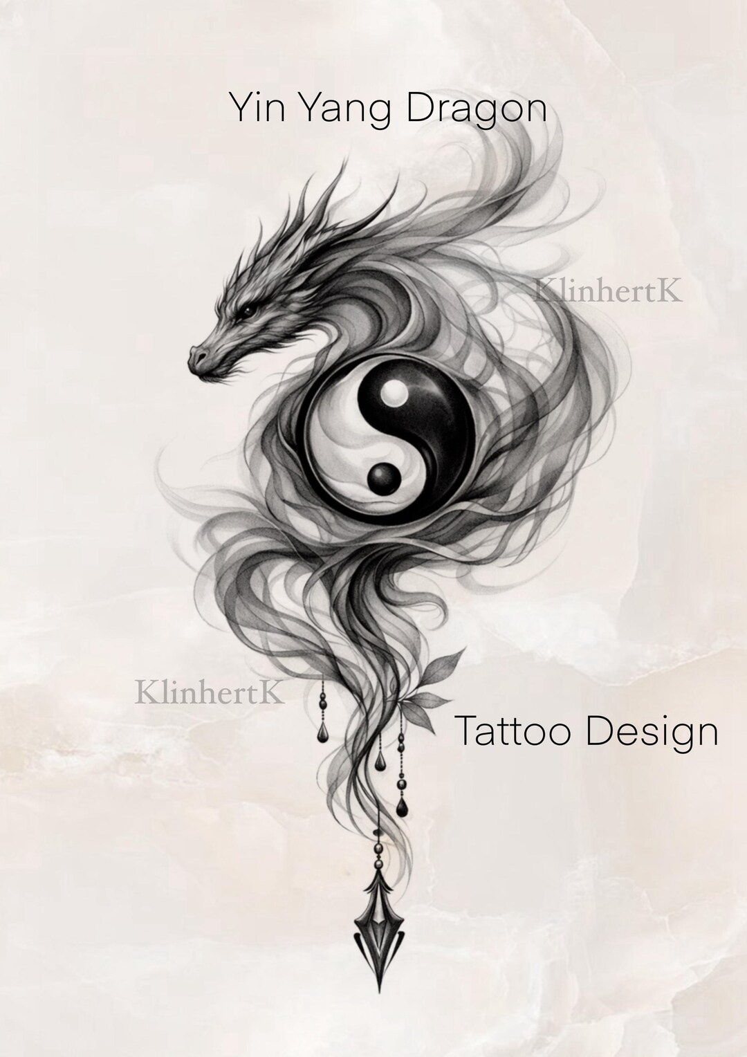 Yin Yang Dragon Tattoo Design | Custom Gentle Dragon Tattoo | Digital ...