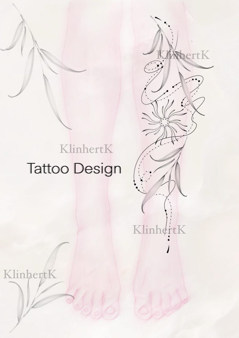 Fine Line Botanical Tattoo Flash | Elegant Ornamental Floral Tattoo ...