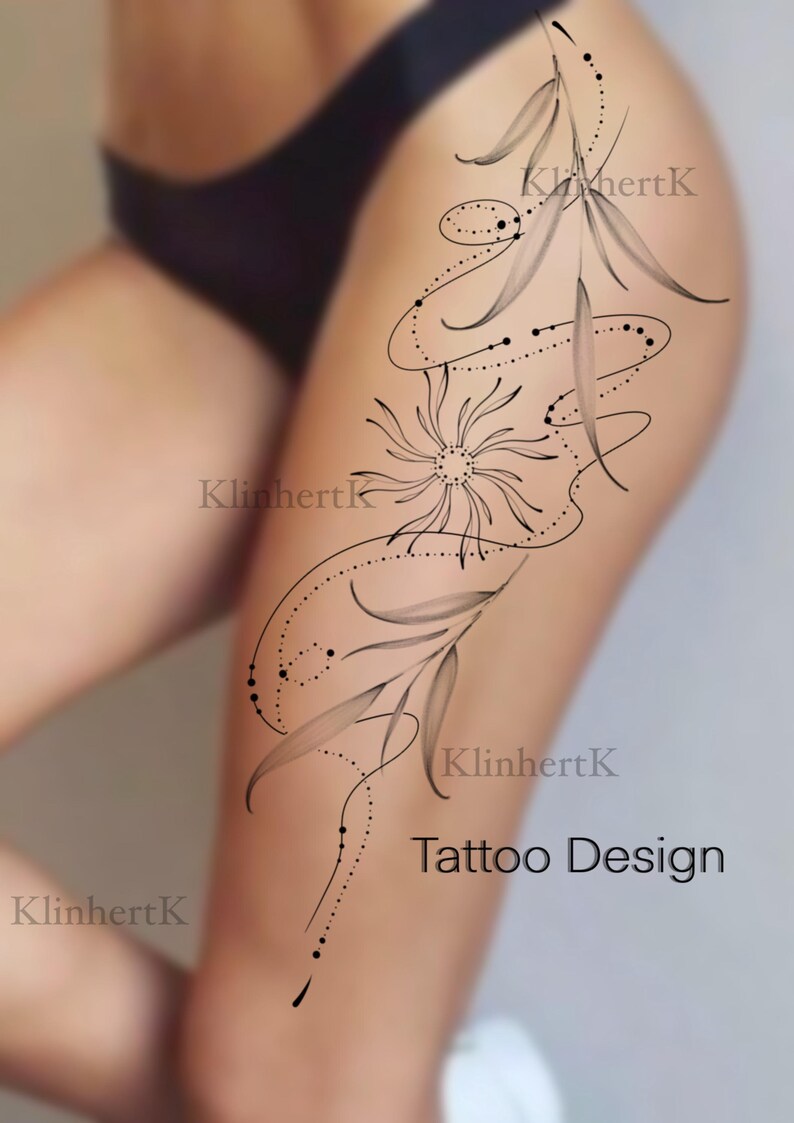 Fine Line Botanical Tattoo Flash | Elegant Ornamental Floral Tattoo ...