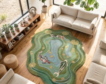 Koivijvertapijt, organisch gevormd getuft tapijt, Japans zen-woonkamertapijt, modern botanisch vloerdecor