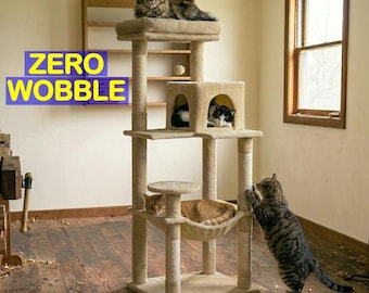 Big Cat Tower with Large Hammock – Plush Multi Level Cat Tree