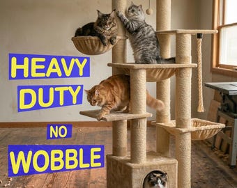 Large Cat Tree for Big Cats | Heavy Duty No Wobble with Hammock