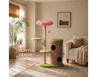 Large Cat Tree House with Condos, Multi-Level Space for Multiple Cats