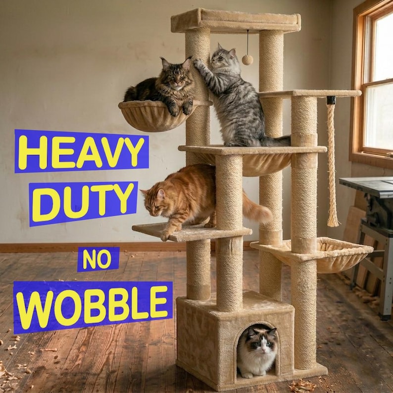 large cat tree for big cats heavy duty no wobble cat tower with hammock stable design for indoor cats