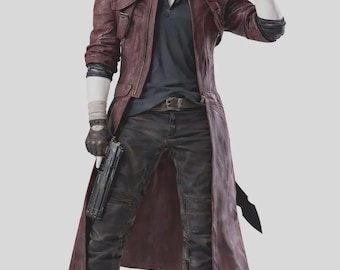 Leren Dante-jas DMC 5: rode cosplaygeul - duiveljagerkostuum