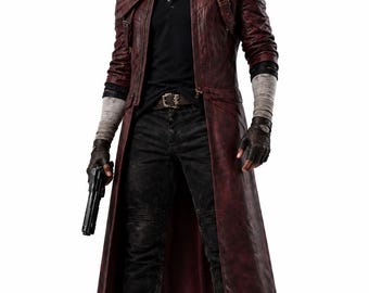Leren Dante-jas DMC 5: rode cosplaygeul - duiveljagerkostuum