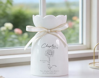 Chapter 50th 60th Birthday Ceramic Vase | Personalized Birthday Gift for Her | Minimalist Flower Vase | Milestone Gift for Mom Wife Sister