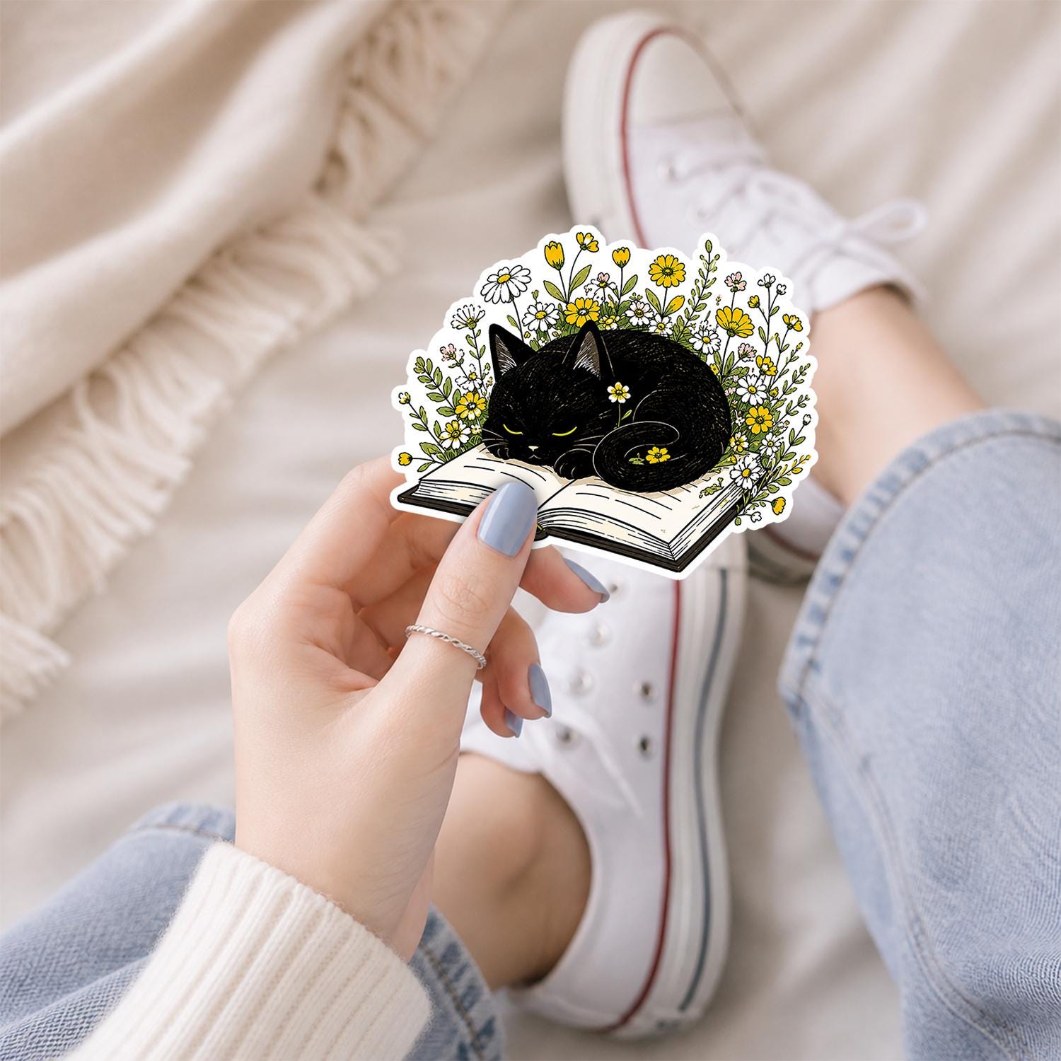 Black Cat Book Sticker – Wildflowers Glossy Waterproof Vinyl Decal - Etsy