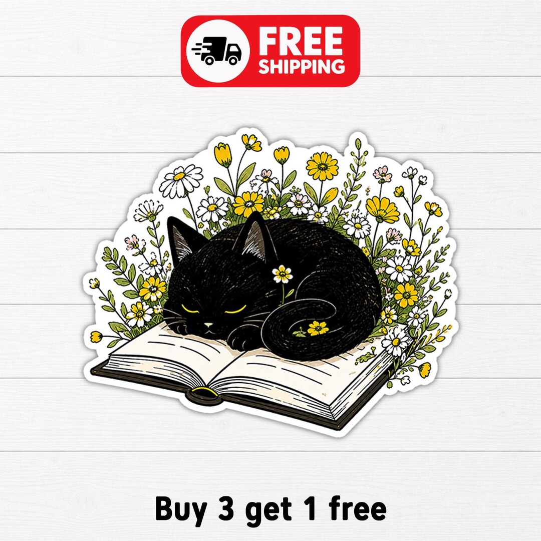 Glossy Black Cat Sticker – Wildflowers Book Waterproof Vinyl Decal - Etsy