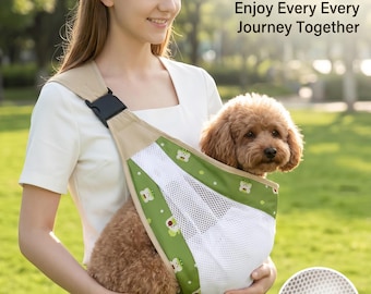 Transportín bandolera manos libres para perros y gatos pequeños, bolso bandolera de malla transpirable para cachorros, transportín cruzado ajustable para mascotas, hasta 6,8 kg (15 libras)