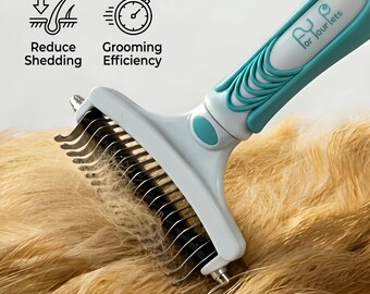 Dual-Sided Pet Grooming Rake, Stainless Steel Deshedding Tool, Reduces Shedding, Detangles Knots