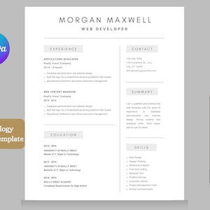 Canva Technology Resume Template – Modern IT Resume (Digital Download, 1 Page)