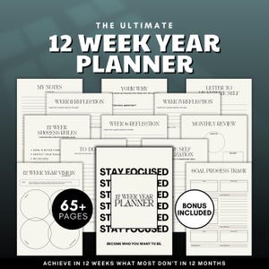 12 Week Year Planner Printable, Quarterly Goal Setting System, 90 Day Productivity Planner, Weekly Action Plan & Progress Tracker PDF