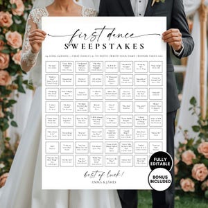 Wedding First Dance Sweepstake Game, Guess First Dance Song, Wedding Reception Game Printable, Instant Download