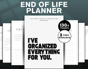 Printbare planner voor het einde van het leven | Noodmap (PDF), planning voor nalatenschap en organizer voor belangrijke informatie, 'Voor het geval dat'-pakket, uitvaartplanner