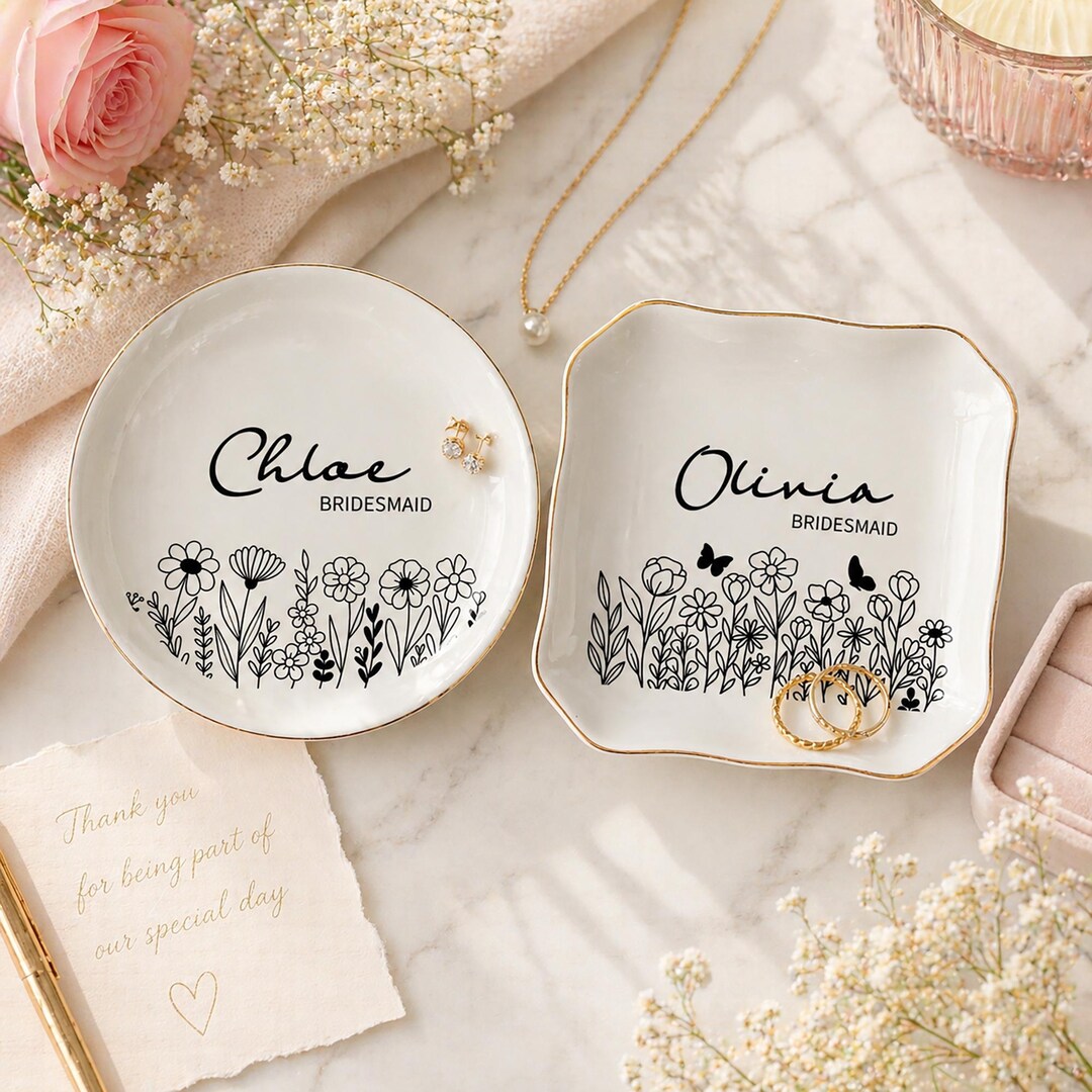 Custom Flower Engagement Ring Dish, Personalized Flower Jewelry Dish ...