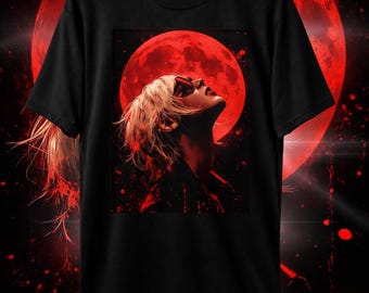Maglietta con grafica anime – Luna cremisi, t-shirt streetwear dark Y2K